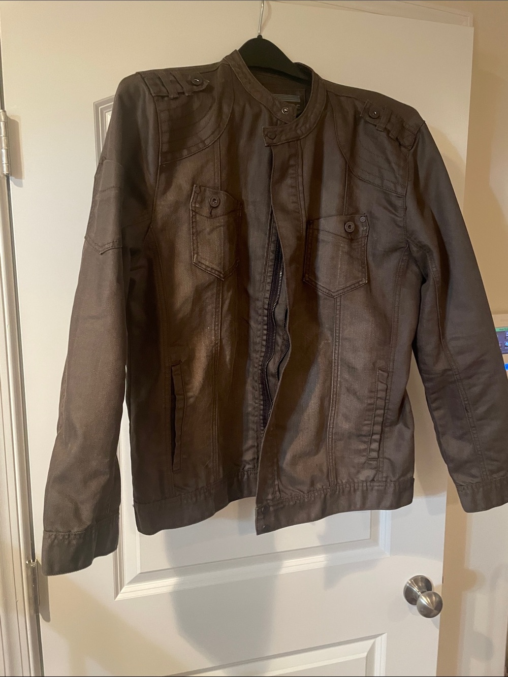 Ring of Fire Men's Brown Stand-Collar Military Jacket